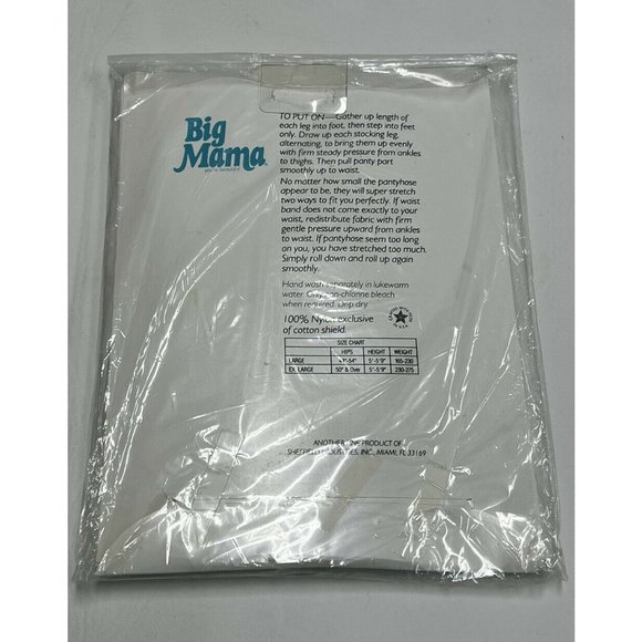 Vtg Big Mama Pantyhose Ivory SZ 2X Reinforced Toe Hosiery NOS 5'1"-5'7" 180-230 - Picture 2 of 2